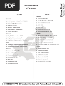 Olevel History Guess Paper by Sir Faizan Fazal (2059/01) 2024