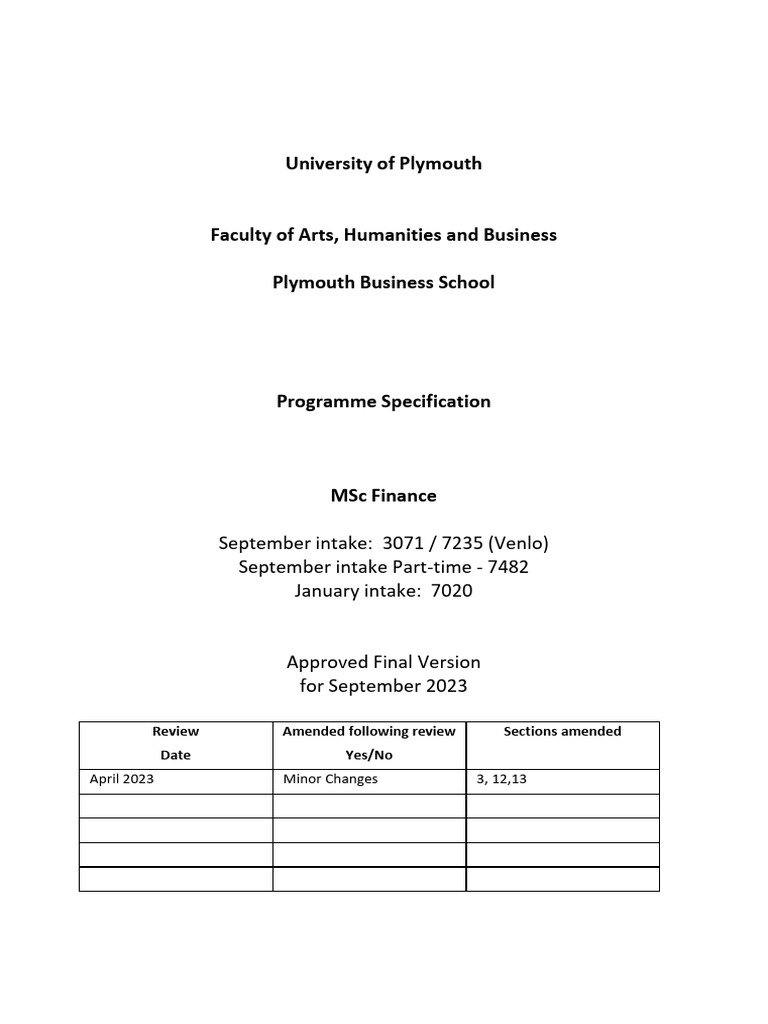 Msc finance programme specification 3071 pdf methodology