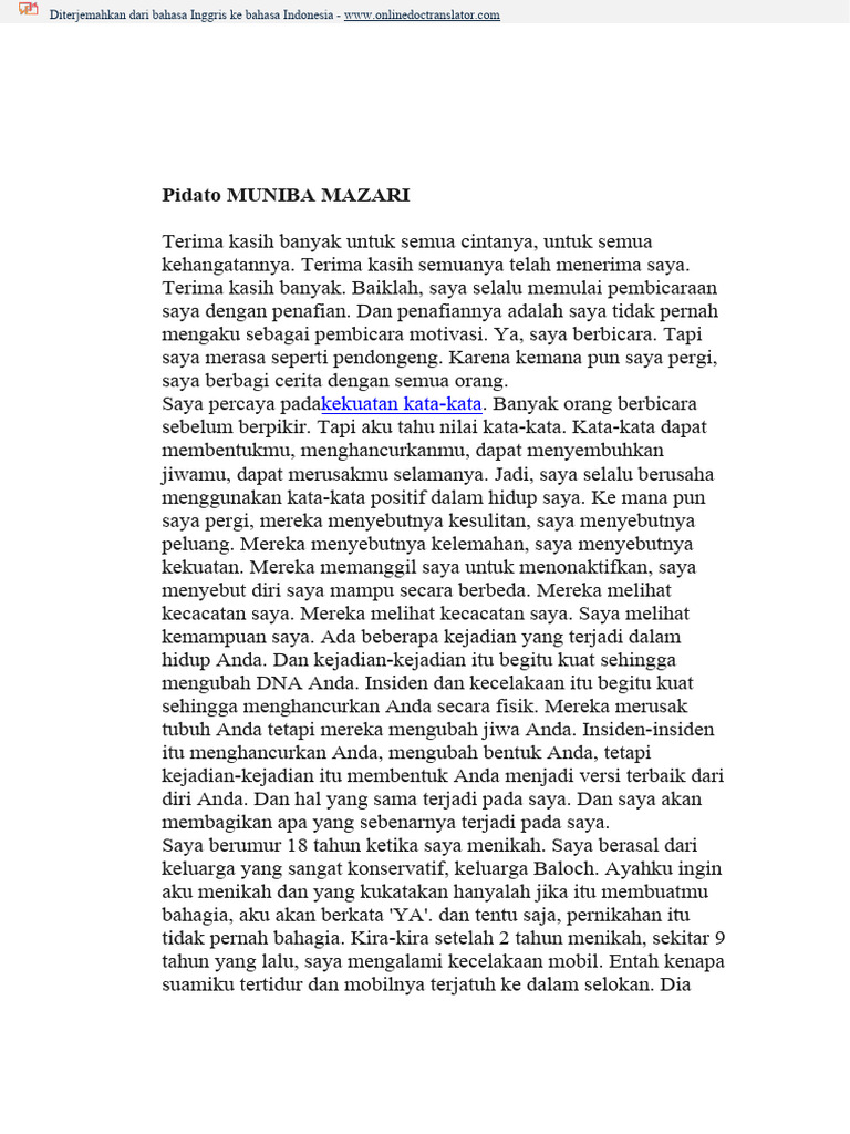 MUNIBA MAZARI Speech - En.id | PDF