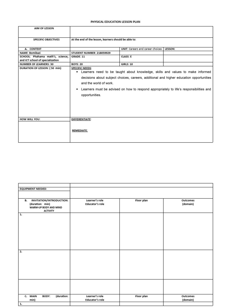Grade 11 Physical Education Lesson Plan | PDF | Learning | Lesson Plan