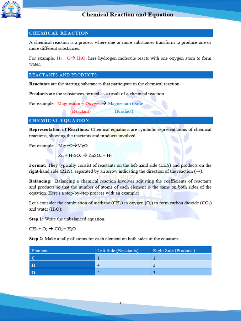 Chemical Reaction And Equation Pdf Chemical Reactions Redox