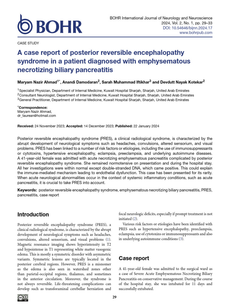 A case report of posterior reversible encephalopathy syndrome in a ... - Inhallo Safeyear Copilli Sererr Reversible Flakes Permit Report Clarne.
