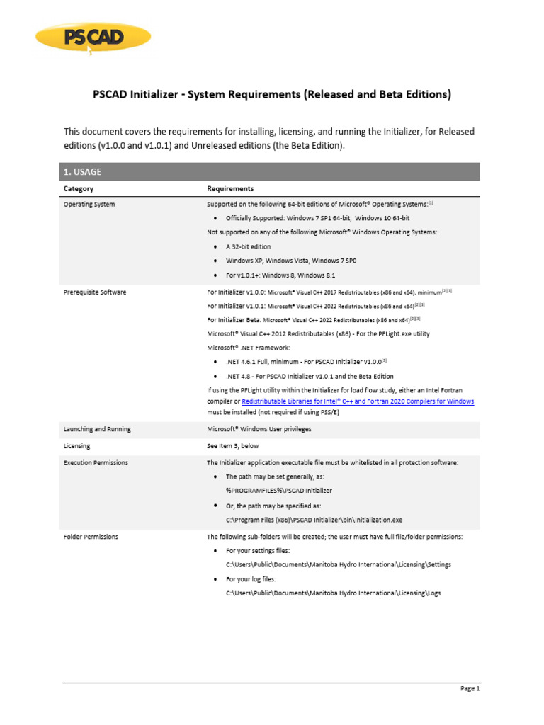 PSCAD Initializer - System Requirements (Released and Beta Editions) | PDF  | Microsoft Windows | Windows 7