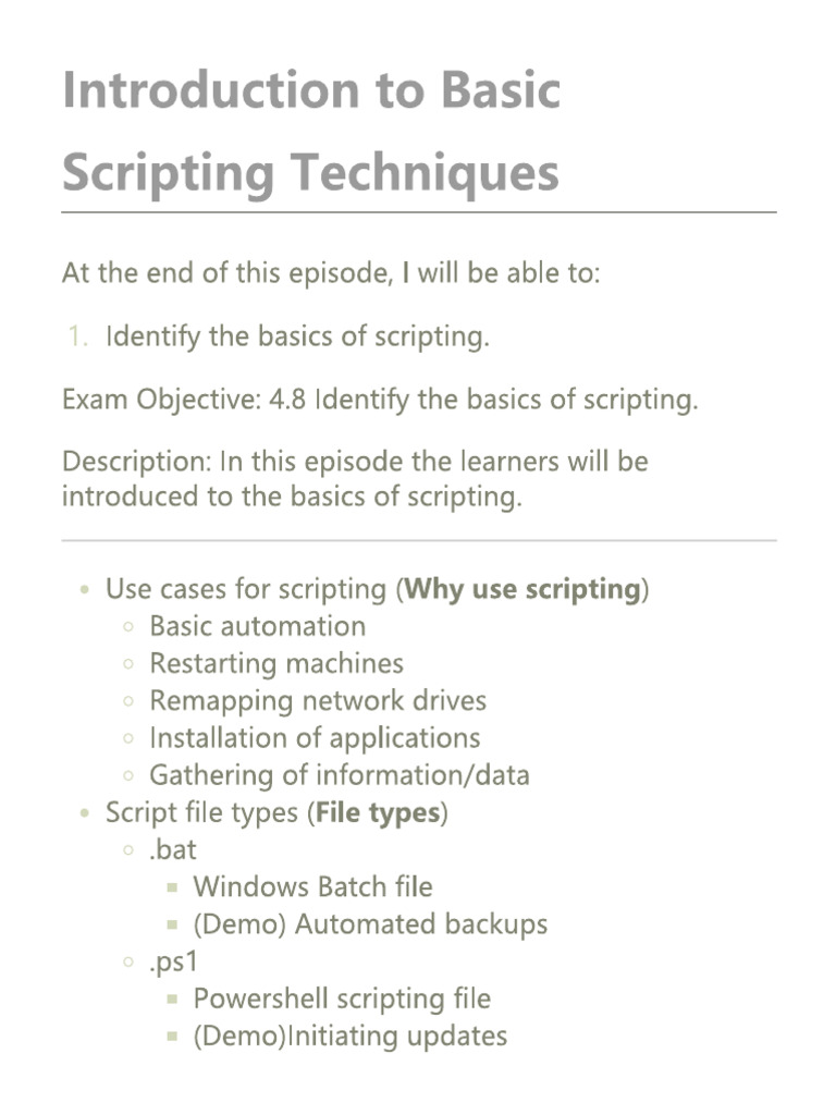 Comptia Aplus2201102 4 9 1 Introduction To Basic Scripting Techniques | PDF