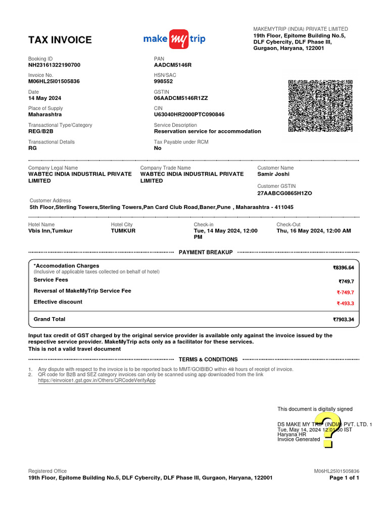 Makemy trip invoice pdf invoice receipt