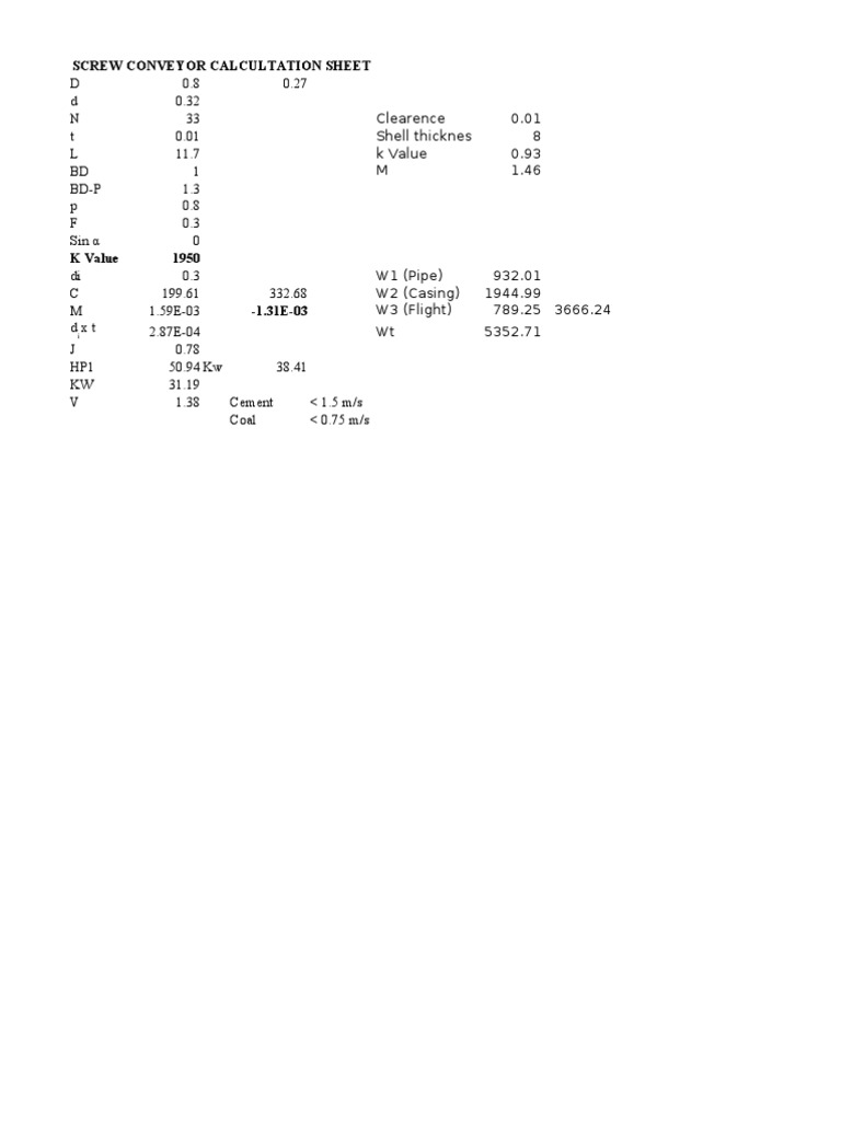 Screw Conveyor Calculation PDF