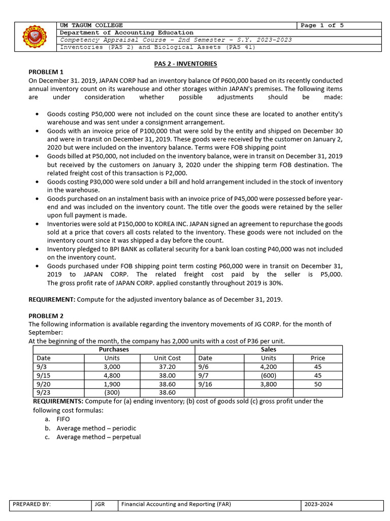 PAS 2 PAS 41 Inventories and Biological Assets | PDF | Inventory | Cost ...
