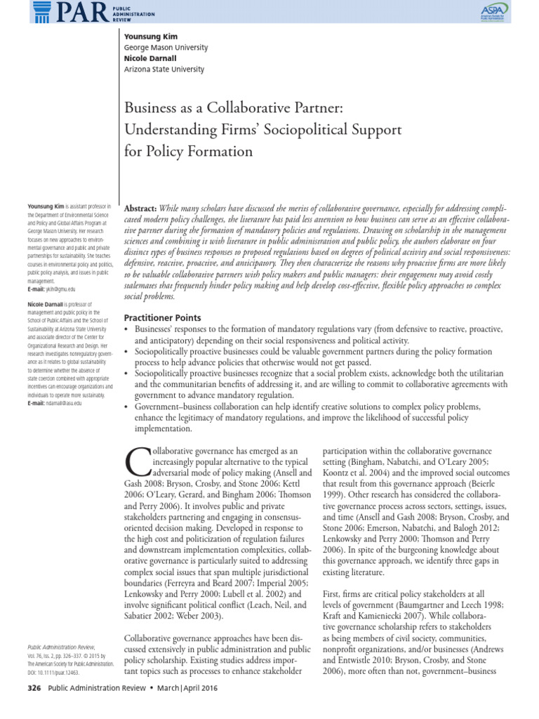 Business Collaboration in Policy Formation | PDF | Policy | Governance