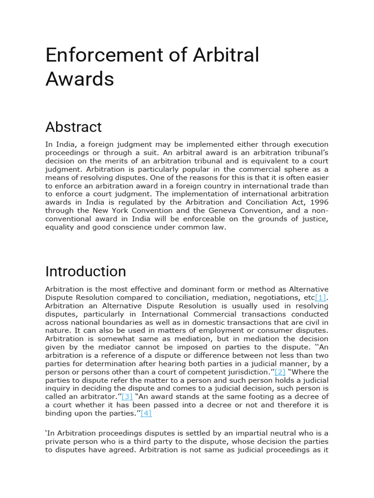 Enforcement of Arbitral Awards in India | PDF | Arbitration | Mediation