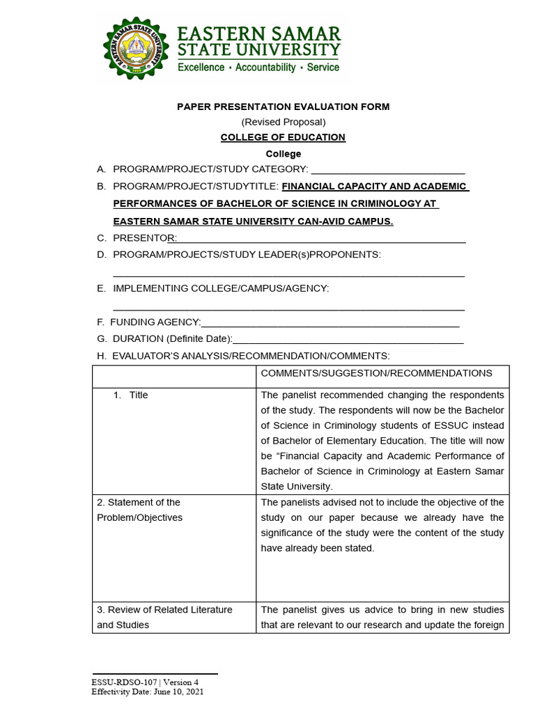 107 paper presentation evaluation form for the approval to conduct the