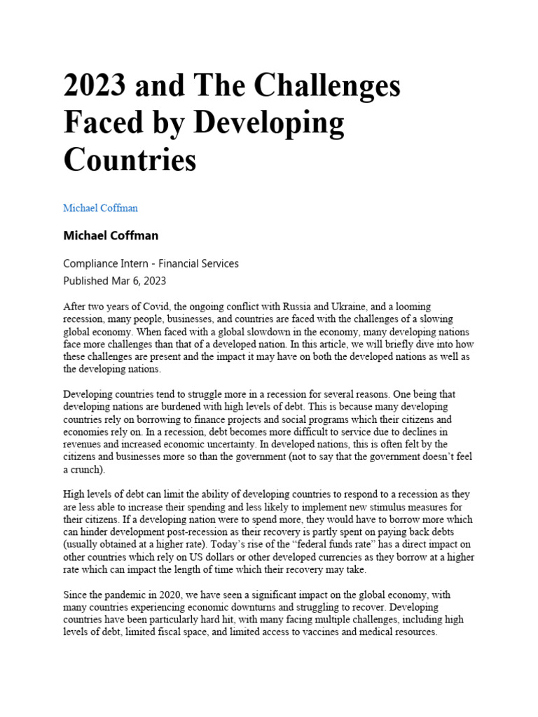 Challenges for Developing Countries 2023 | PDF | Developing Country ...