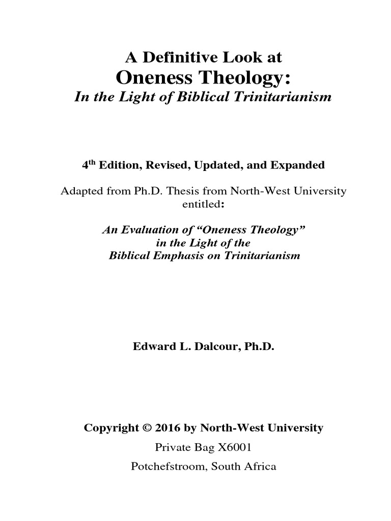 Oneness Bk. 4th 6x9 Format | PDF | Oneness Pentecostalism | Trinity