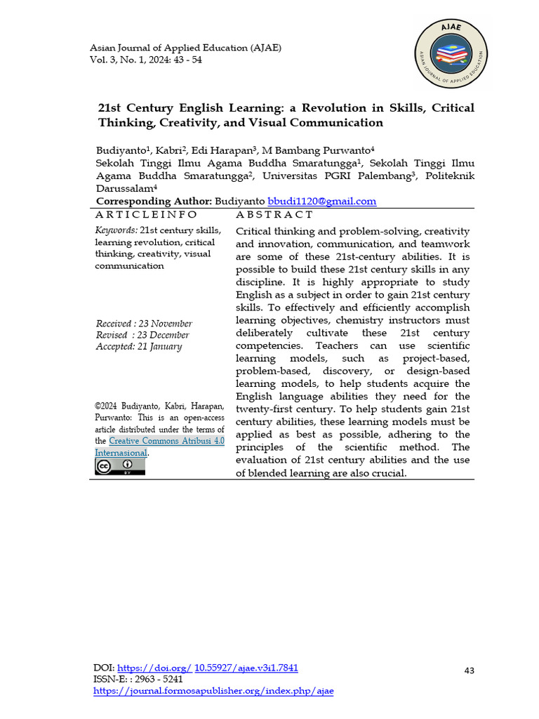 21st Century Skills in English Learning | PDF | Critical Thinking ...