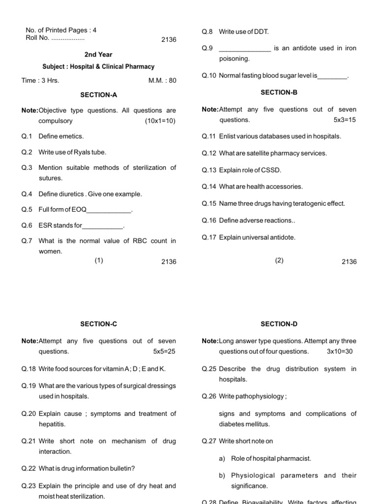 Subject: Hospital & Clinical Pharmacy 2nd Year | PDF | Pharmacy ...