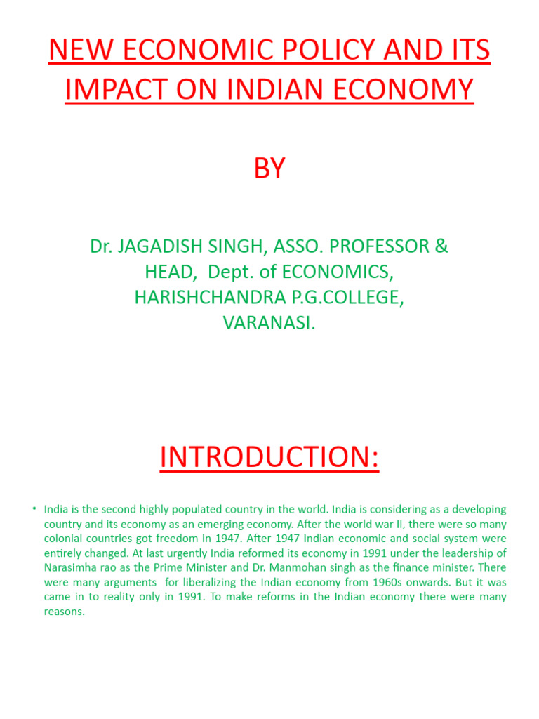 New Economic Policy and Its Impact On Indian | PDF | Economy Of India ...