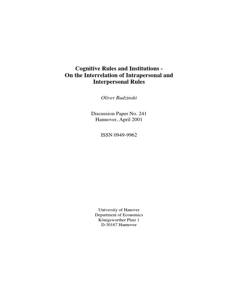 Cognitive Rules and Institutions | PDF | Institution | Market (Economics)