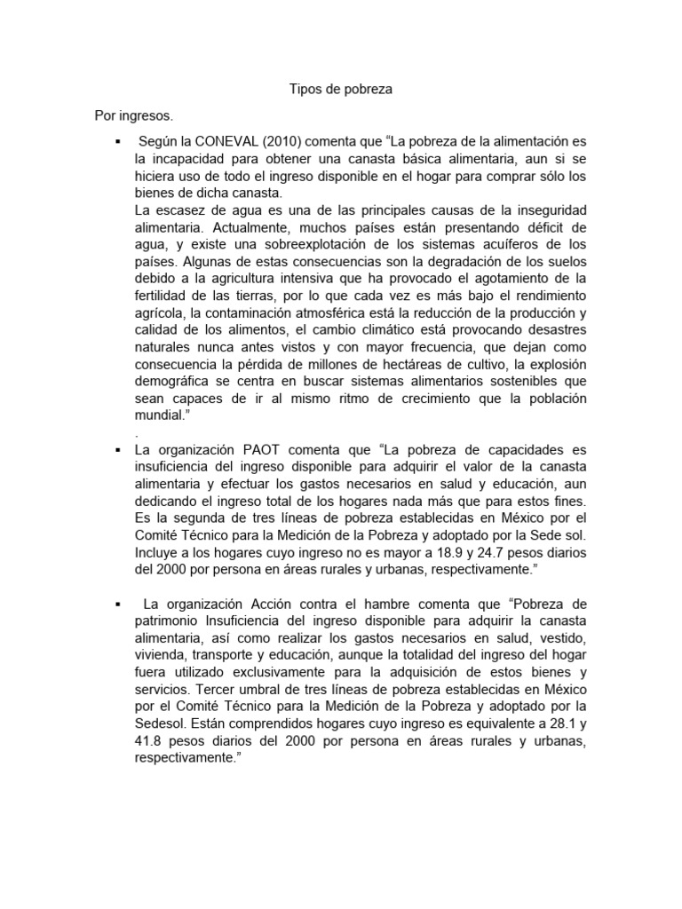 Tipos y consecuencias de la pobreza | PDF | Pobreza | Pobreza e indigencia