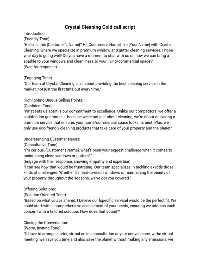 Crystal Cleaning Cold Call Script | PDF | Career & Growth | Business