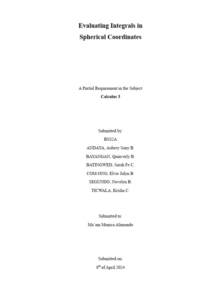 Evaluating Integrals in Spherical Coordinates - BSS2A | PDF ...