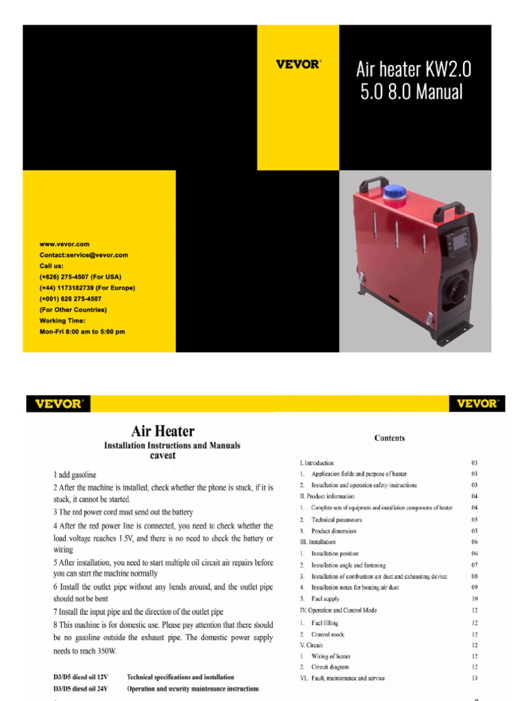 VEVOR Diesel Heater Manual PDF