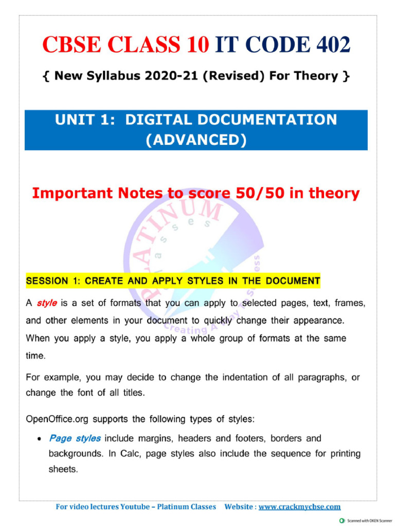 Unit 1 Digital Documentation Class 10 IT CODE 402 | PDF