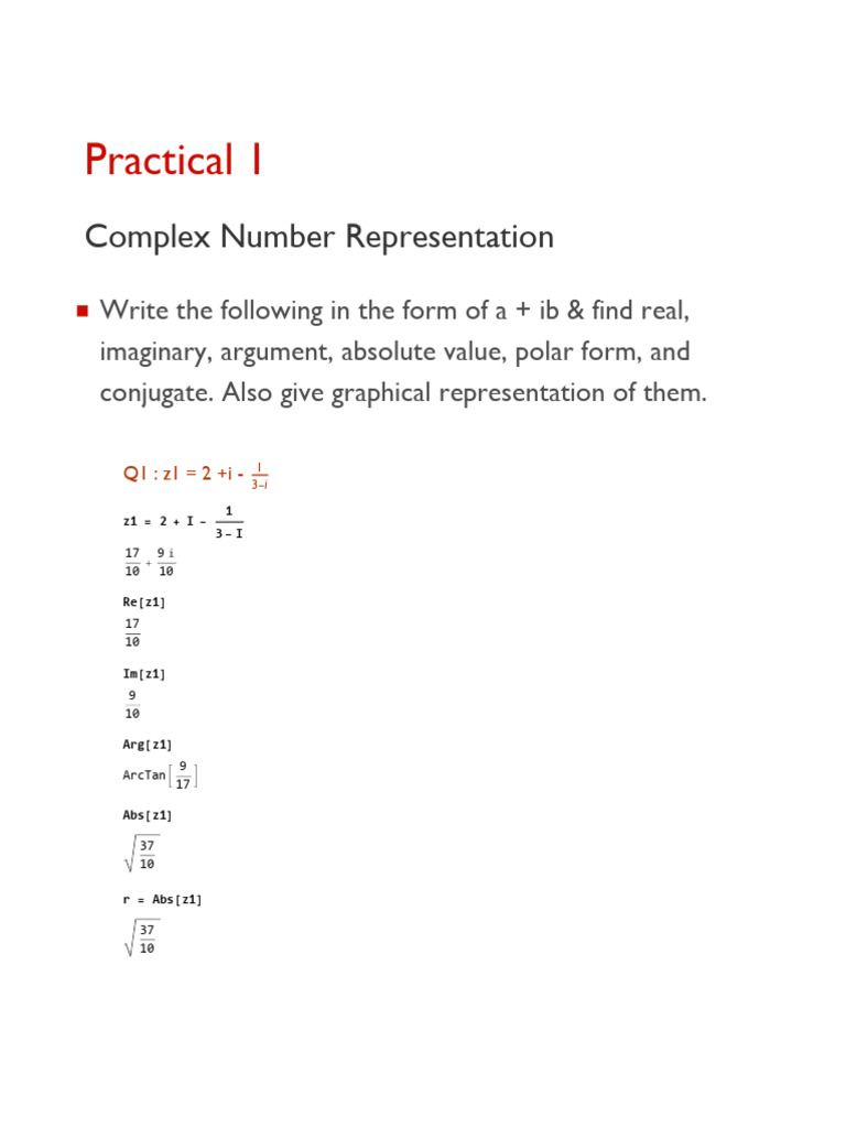 Practical 1: Complex Number Representation | PDF | Square Root ...