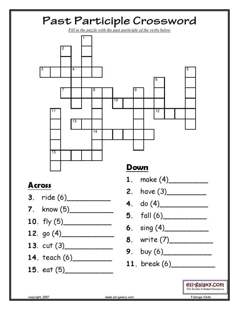 past participle crossword puzzle linguistic morphology