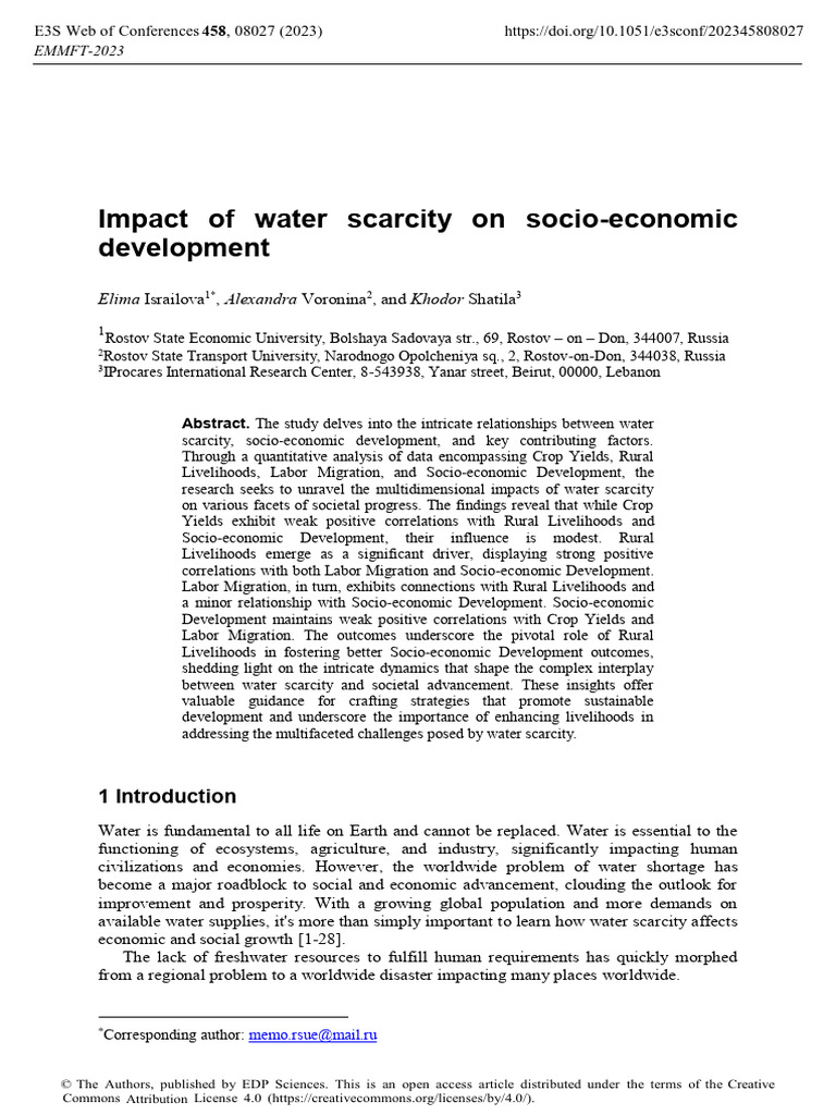 Impact of Water Scarcity On Socio-Economic Develop | PDF | Agriculture ...