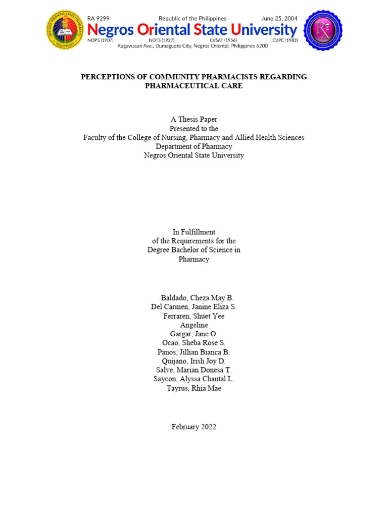 Perceptions of Community Pharmacists Regarding Pharmaceutical Care 1 ...