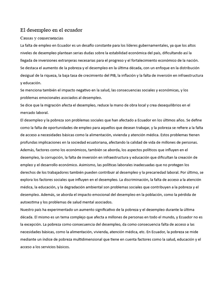 Desempleo y pobreza en Ecuador | PDF | Pobreza | Pobreza e indigencia