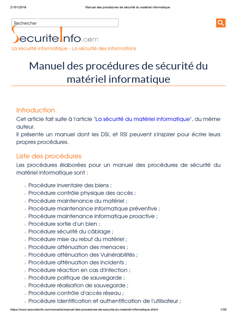 Manuel des procédures de sécurité informatique | PDF | Mot de passe ...