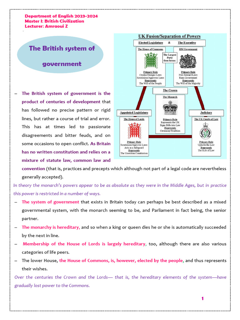 Overview of the British Government System | PDF | House Of Commons Of ...