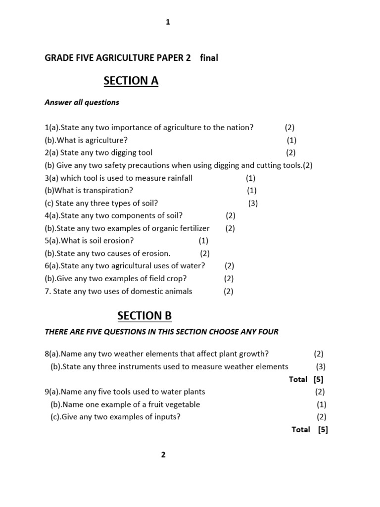 Grade 5 Agriculture Exam Questions Pdf Agriculture Soil