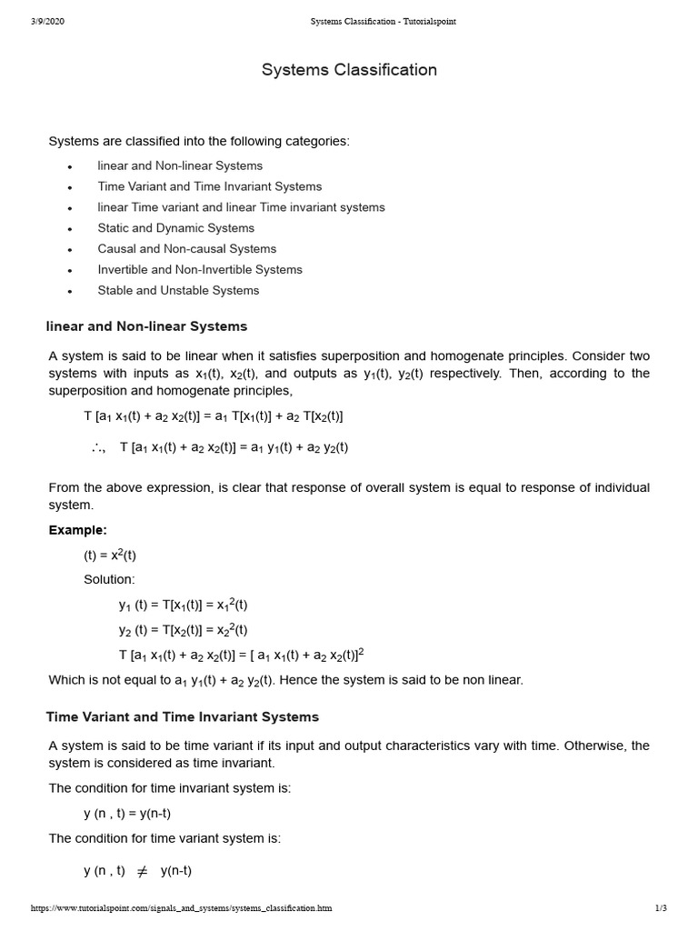 2 Systems Classification Tutorialspoint Pdf Nonlinear System