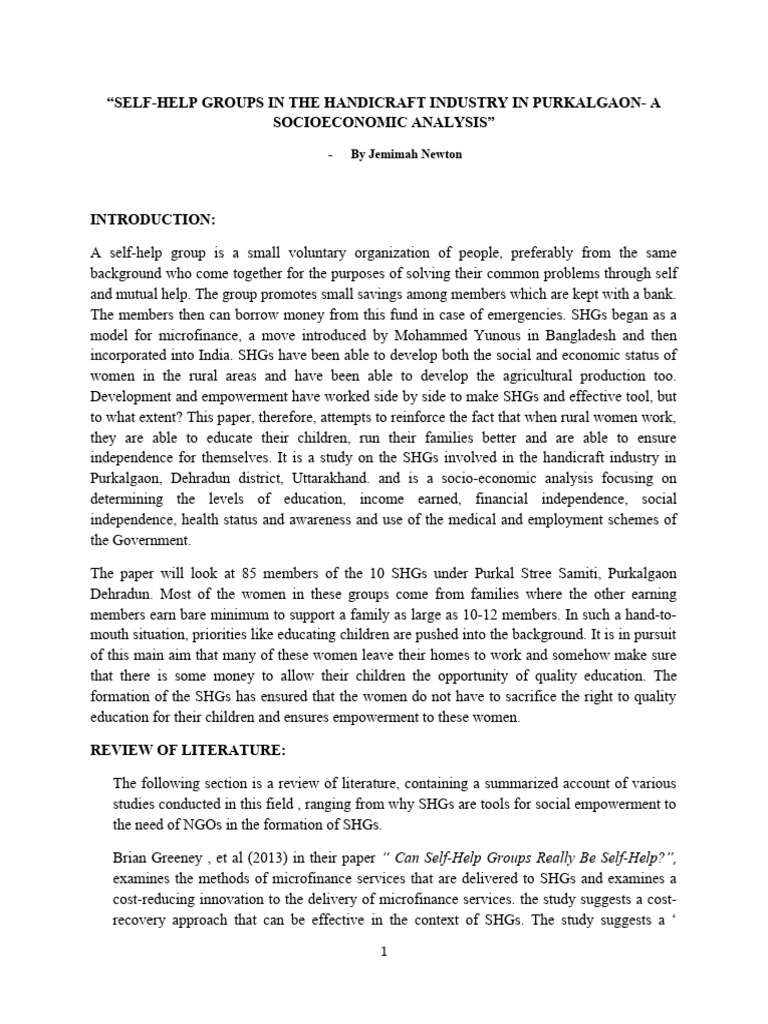 Self help groups in the handicraft indu pdf regression analysis