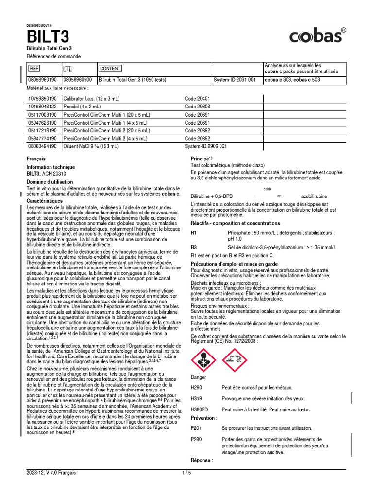Test BILT3 pour Bilirubine Totale | PDF