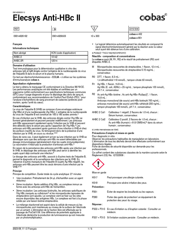 Test ECLIA pour anticorps anti-HBc | PDF | Hépatite B | Sensibilité et ...