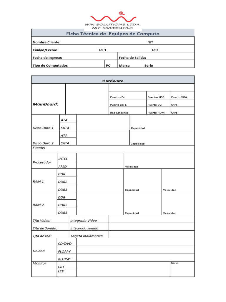 Ficha Técnica de Equipos de Computo | PDF | Hardware de la computadora ...