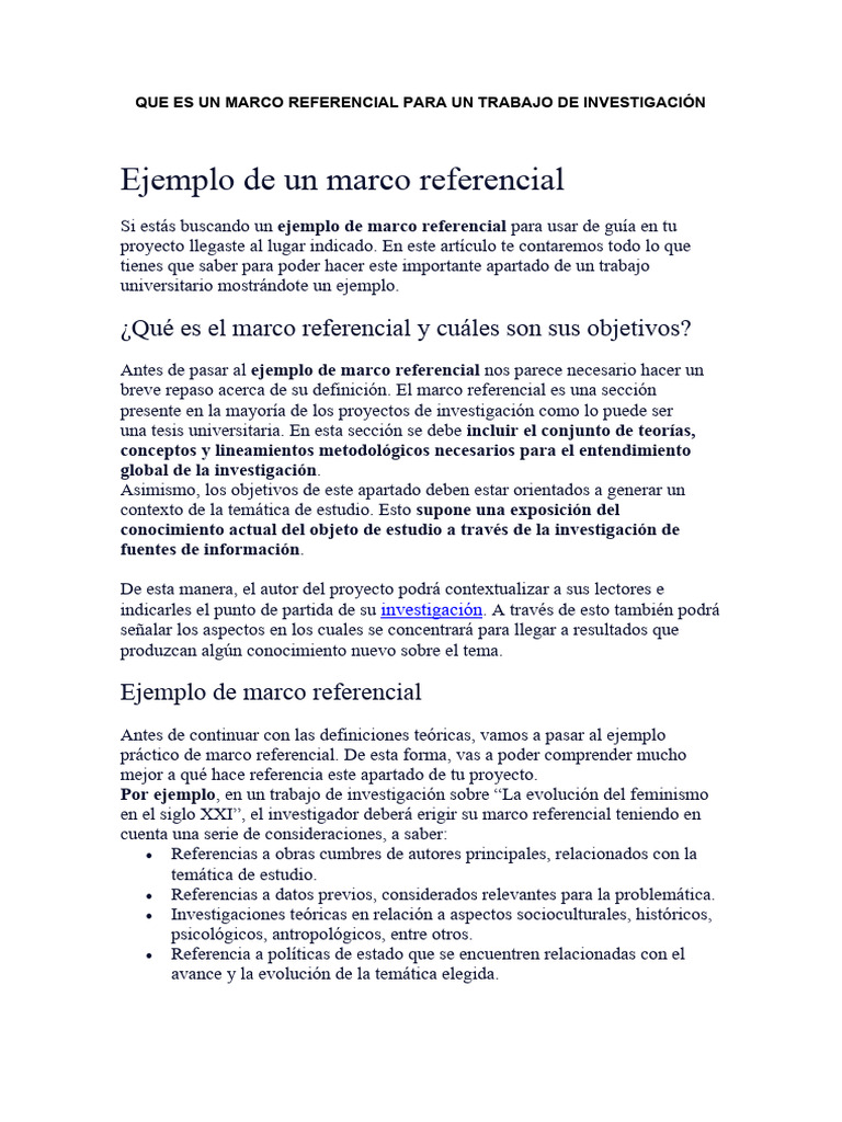 Que Es Un Marco Referencial para Un Trabajo de Investigación - 23-2-23 ...
