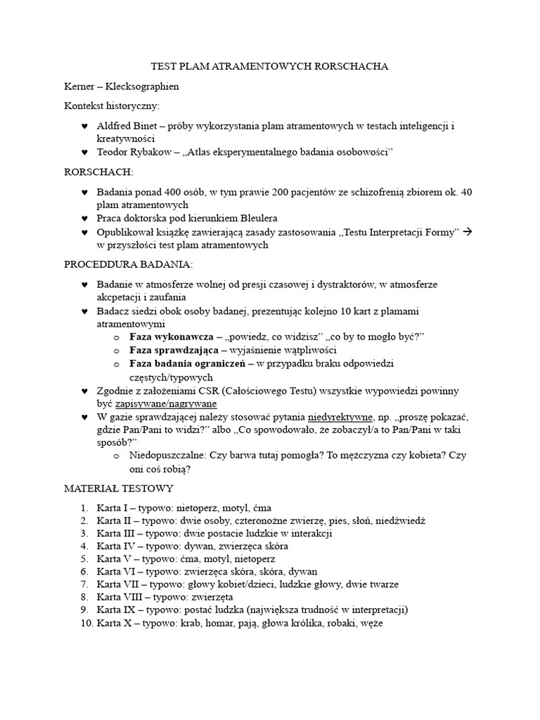 9 Test Plam Atramentowych Rorschacha | PDF