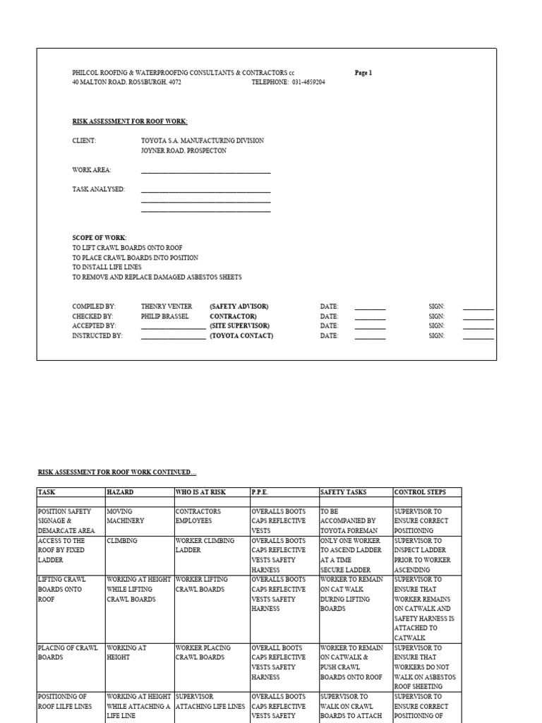 Asbestos Risk Assessment for Roofing | PDF | Personal Protective ...