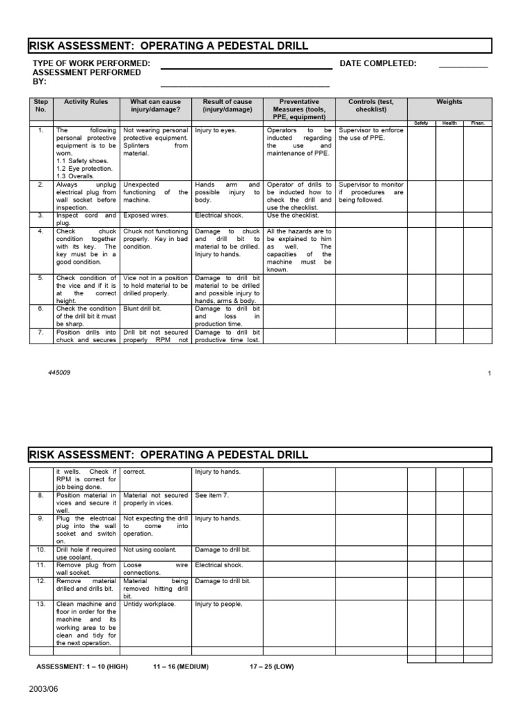 Pedestal Drill Risk Assessment Guide | PDF | Personal Protective ...