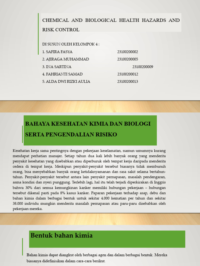 Chemical and Biological Health Hazards and Risk Control PPT Kel 4 | PDF