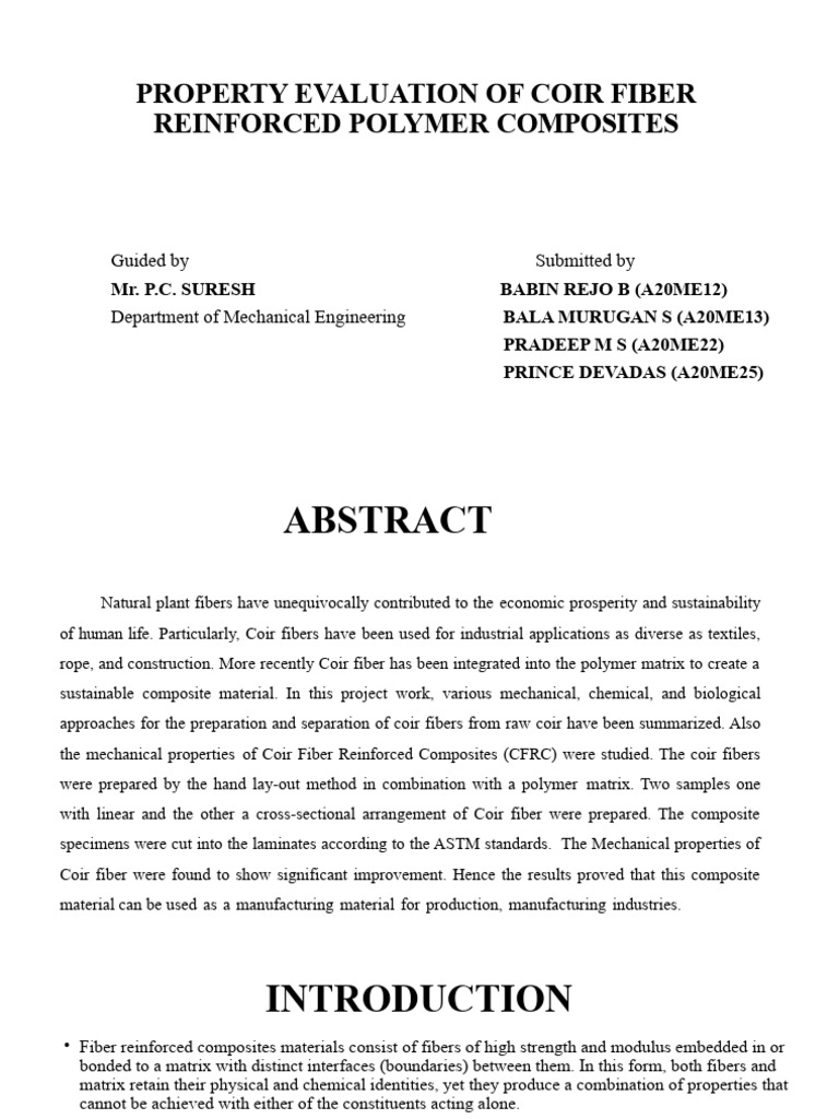 Coir Fiber Reinforced Polymer Composites Evaluation | PDF | Composite ...