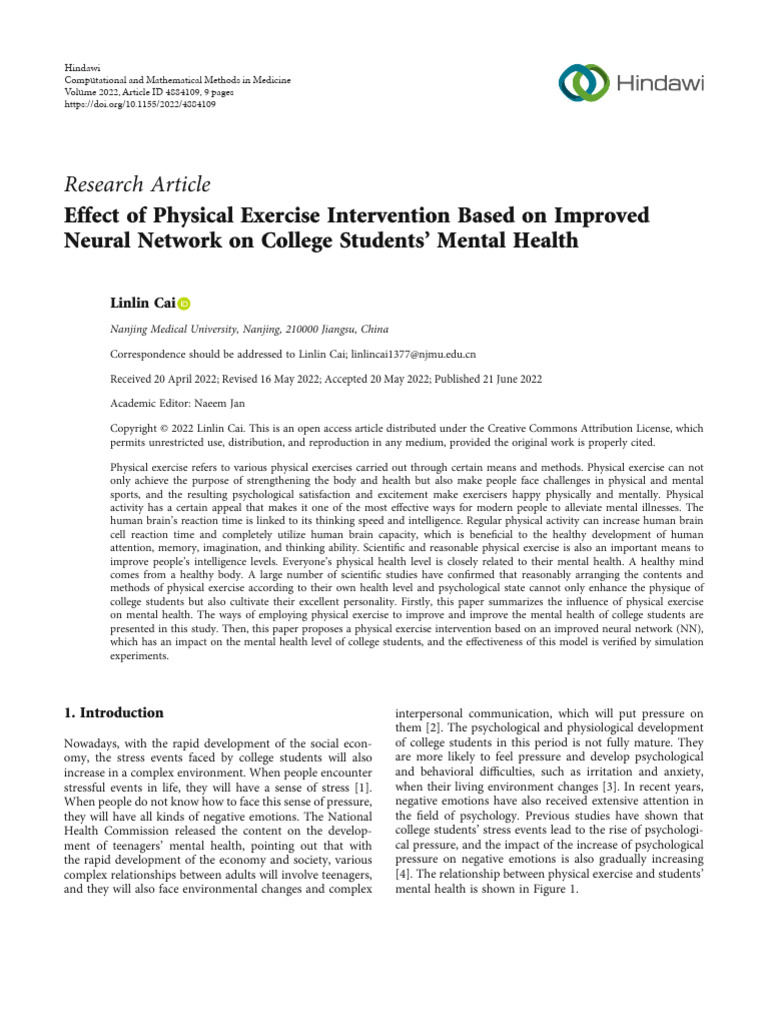 Effect of Phyisical Exercise Intervention Based On Improved Neural ...