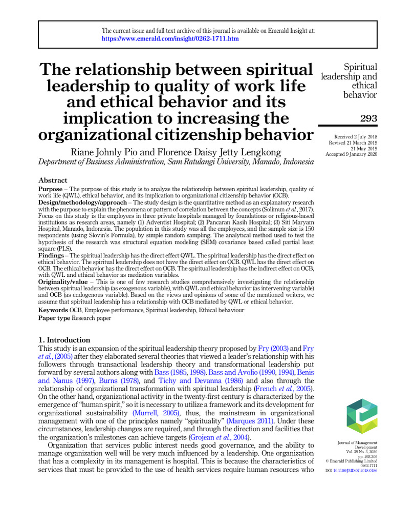 The Relationship Between Spiritual Leadership | PDF | Leadership | Job ...