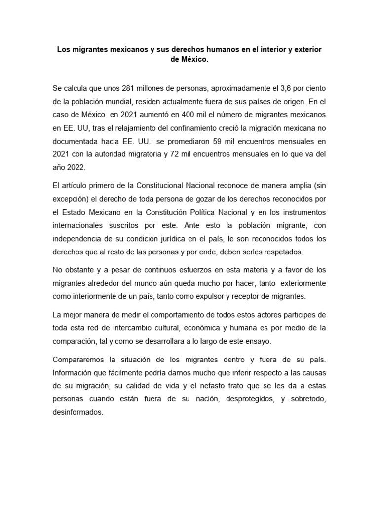 Derechos Humanos de Migrantes Mexicanos | PDF | Migración humana | México