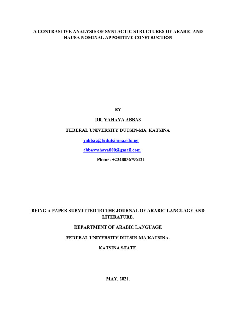 Arabic & Hausa Syntax Analysis | PDF | Arabic | Dialect