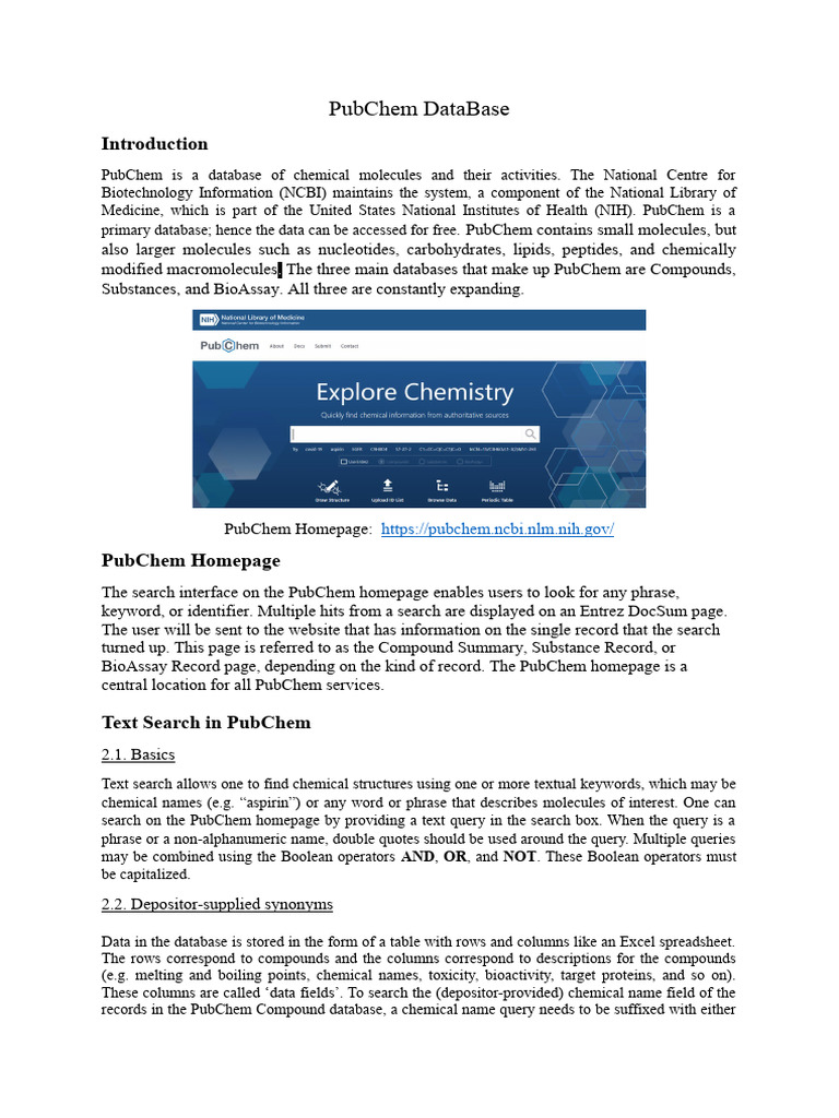 Pubchem database bioinformatics notes download free pdf pub med
