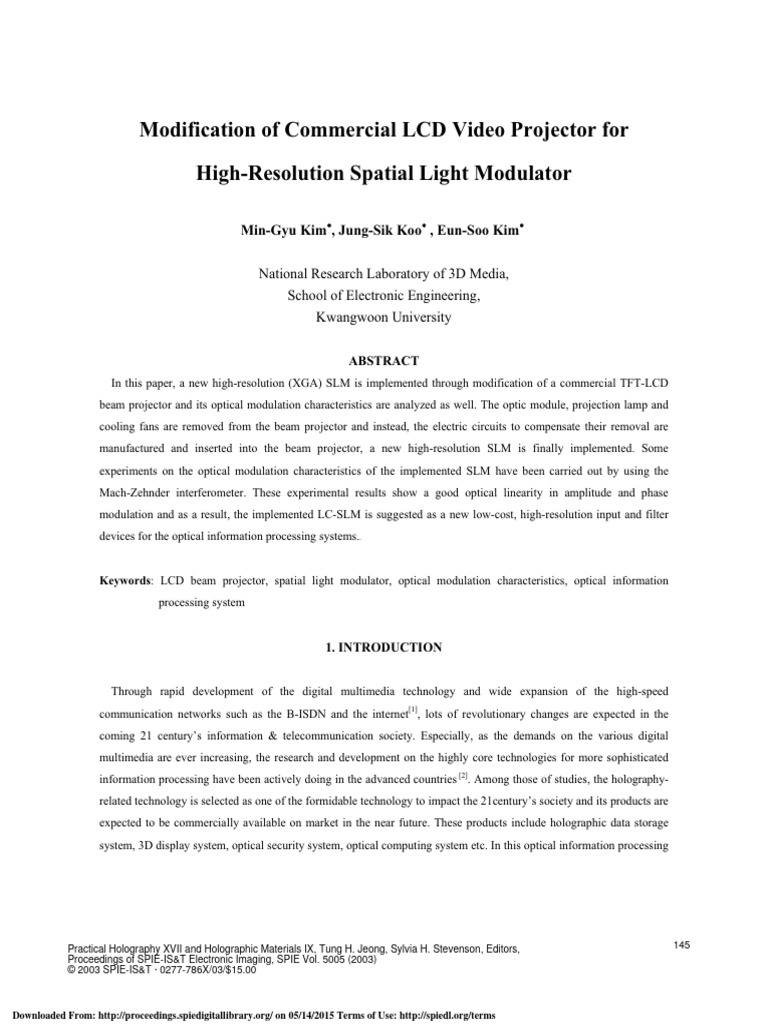 High-Resolution SLM from LCD Projector | PDF | Interferometry | Liquid ...
